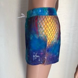 Guy Harvey Women’s Size L Tie-Dye Blue Shorts Dri-Fit Drawstring Elastic Waist
